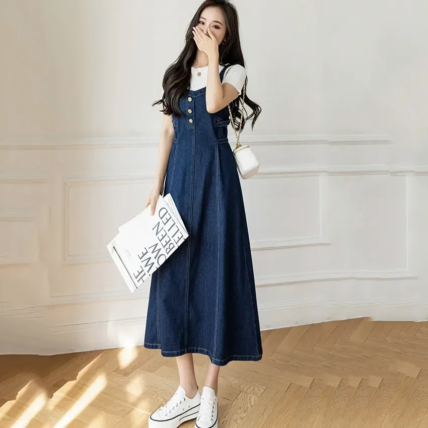 Korean Style Denim Dresses For Women Spring Summer Long Jeans Dress Streetwear Casual Fashion Spaghetti Strap Sundress
Korean Style Denim Dresses For Women Spring Summer Long Jeans Dress Streetwear Casual Fashion Spaghetti Strap Sundress