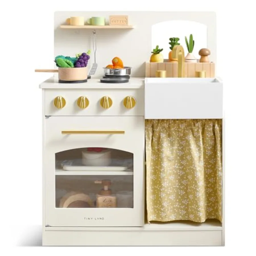 Toddler Kitchen Playset for 1-3 Year Olds: Wooden Play Kitchen with Cutting Food, Cookware, Oven, Clicking Knobs, Stove, Sink C
Toddler Kitchen Playset for 1-3 Year Olds: Wooden Play Kitchen with Cutting Food, Cookware, Oven, Clicking Knobs, Stove, Sink C