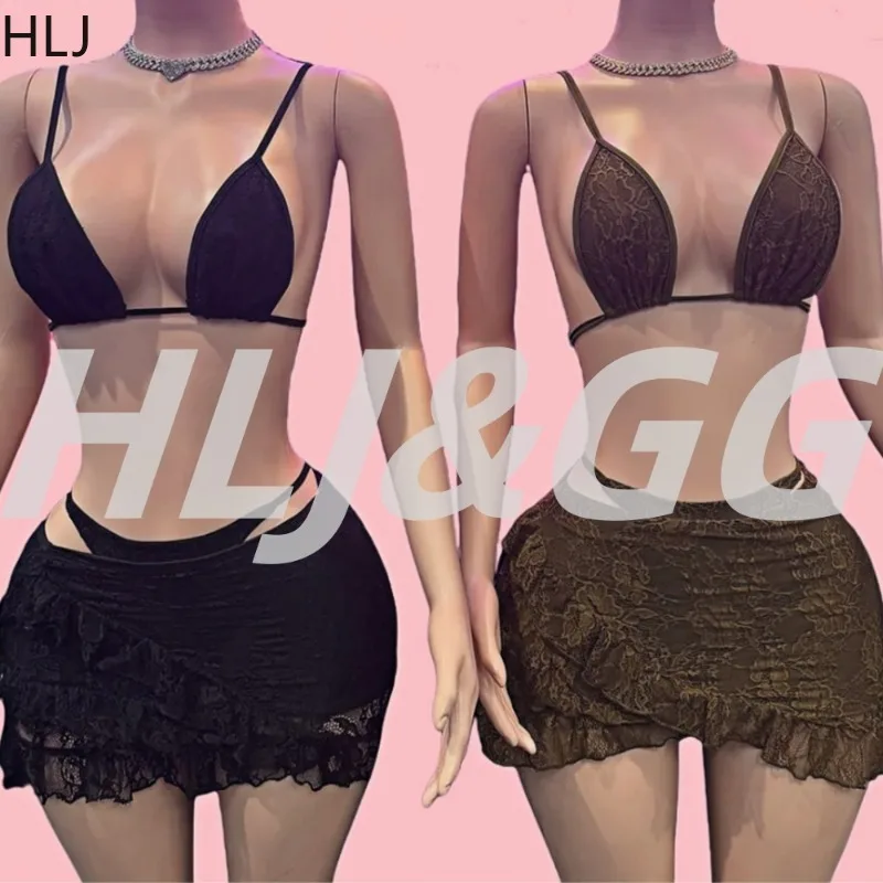 HLJ Sexy Lace Jacquard 3 Piece Bikinis Set Lace Up Bra Tops + Thong + Irregular Ruffle Hem Skirts Beach Vacation Suit Clubwear
HLJ Sexy Lace Jacquard 3 Piece Bikinis Set Lace Up Bra Tops + Thong + Irregular Ruffle Hem Skirts Beach Vacation Suit Clubwear
