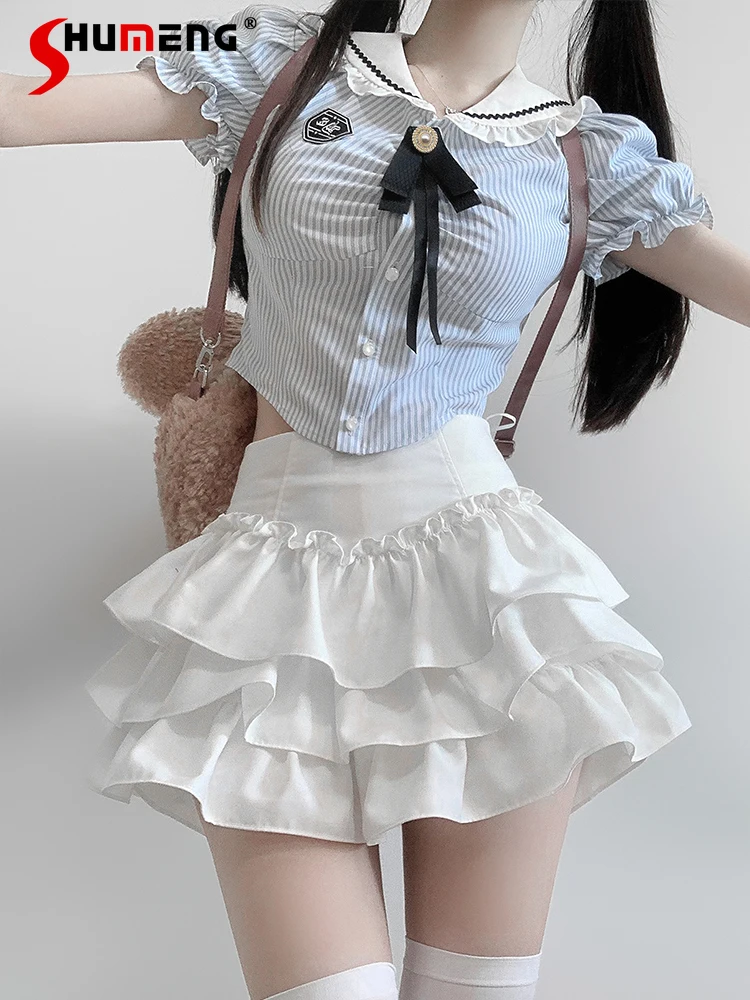 Preppy Style Sweet Cute Hot Girl Doll Collar Bubble Sleeve Single Breasted Crop Tops High Waist Cake Skirts Two-piece Sets Women
Preppy Style Sweet Cute Hot Girl Doll Collar Bubble Sleeve Single Breasted Crop Tops High Waist Cake Skirts Two-piece Sets Women