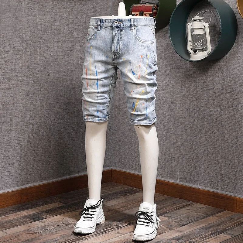 Men Short Jeans Streetwear Splash-ink Printed Denim Shorts Fashion Casual Light Blue Stretch Straight Pants
Men Short Jeans Streetwear Splash-ink Printed Denim Shorts Fashion Casual Light Blue Stretch Straight Pants