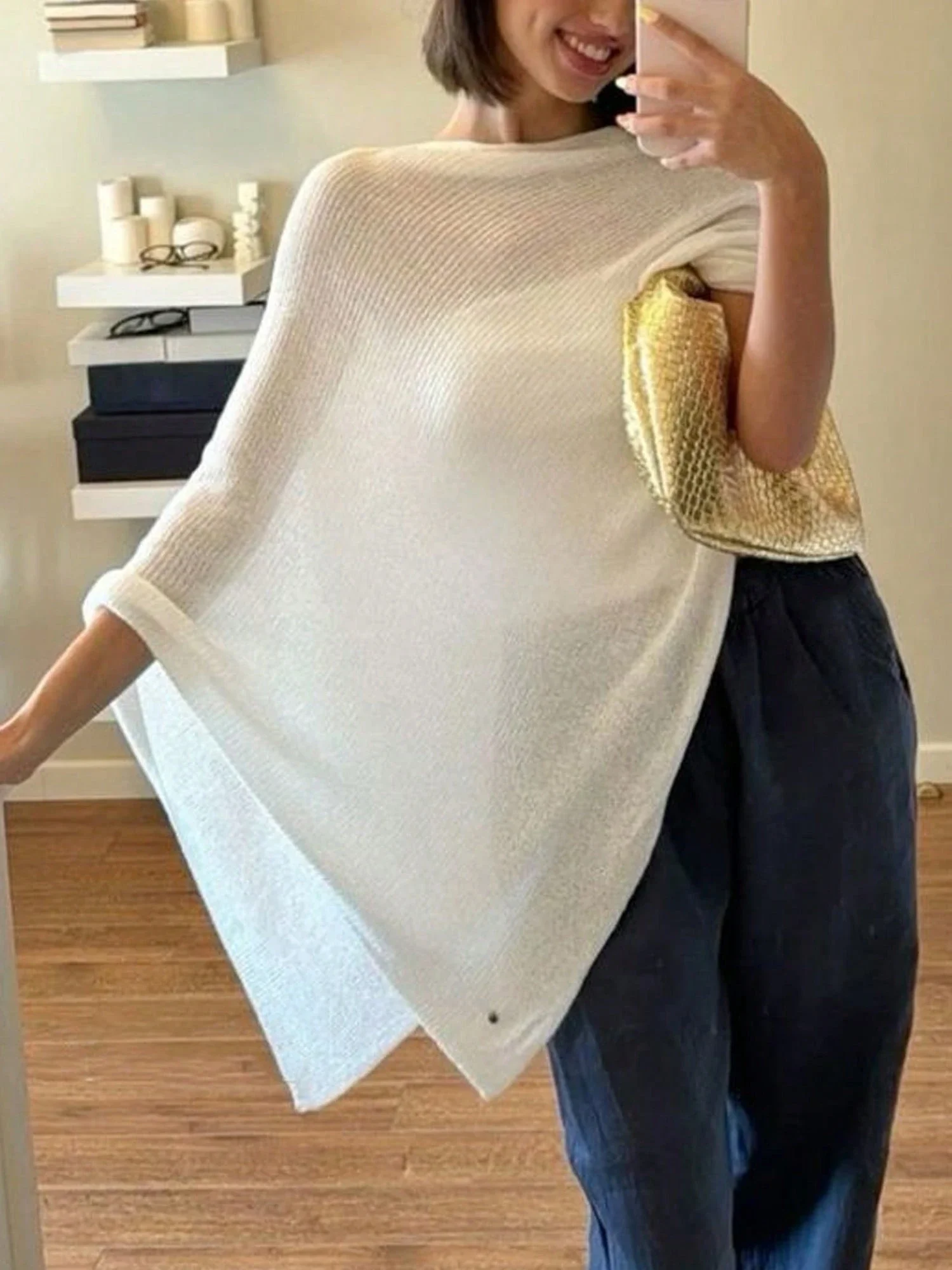 Women Sheer Knit Poncho Off Shoulder Asymmetric Shrug Lightweight Cover Up Top
Women Sheer Knit Poncho Off Shoulder Asymmetric Shrug Lightweight Cover Up Top