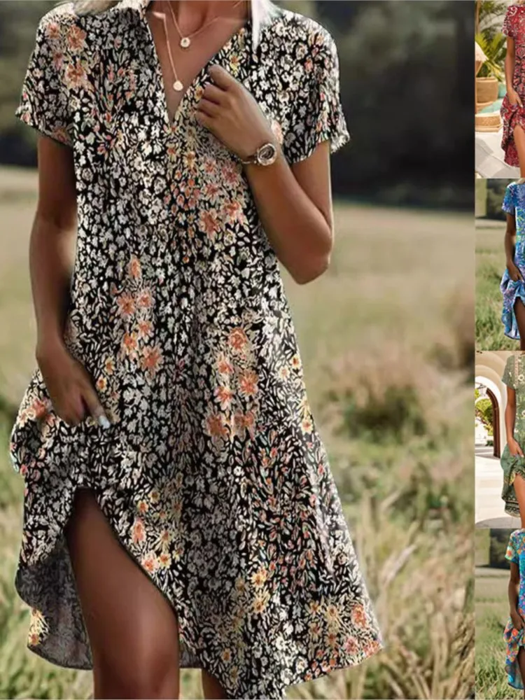 2024 Summer New Women's Sexy V-neck Short Sleeved Long Skirt Fashion Bohemian Printed Casual Comfortable Dress For Women
2024 Summer New Women's Sexy V-neck Short Sleeved Long Skirt Fashion Bohemian Printed Casual Comfortable Dress For Women