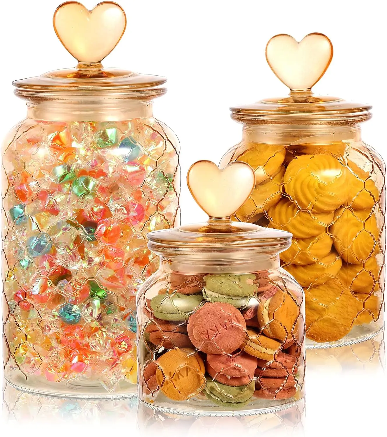 3 Pcs Heart Candy & Cookie Jars with Lids, 22 32 45 oz Cute Heart Shaped Airtight Food Storage Glass Cookie Containers for Ki
3 Pcs Heart Candy & Cookie Jars with Lids, 22 32 45 oz Cute Heart Shaped Airtight Food Storage Glass Cookie Containers for Ki