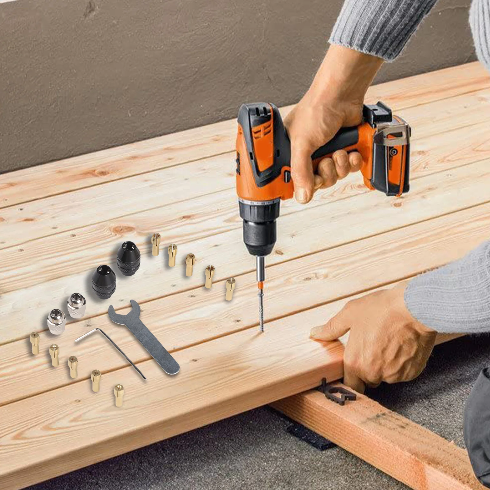 Keyless Chuck Drill Adapter Kit for Rotary Tools Quick Change Shank with Attachments for Drilling Sanding Polishing and More
Keyless Chuck Drill Adapter Kit for Rotary Tools Quick Change Shank with Attachments for Drilling Sanding Polishing and More