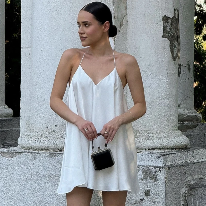 Typhaland Sexy Backless Halter Sling Dress Women's V-Neck Casual Loose Female White Beach Vacation Short Dress 2026 Summer New
Typhaland Sexy Backless Halter Sling Dress Women's V-Neck Casual Loose Female White Beach Vacation Short Dress 2026 Summer New