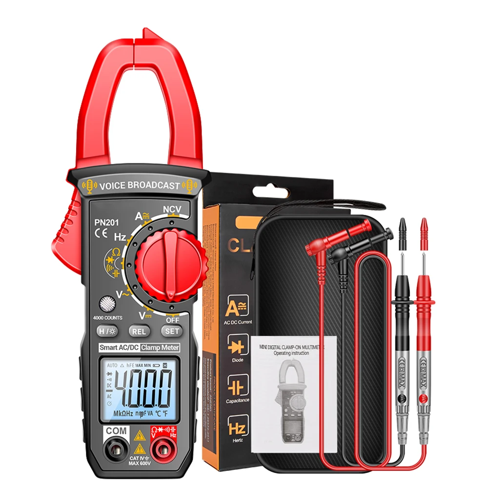 PN201 Voice Meters Clamp Multimeter DC/AC Current Voltage Tester 4000 Counts MultIitester NCV Ohm Capacitance Test Tools
PN201 Voice Meters Clamp Multimeter DC/AC Current Voltage Tester 4000 Counts MultIitester NCV Ohm Capacitance Test Tools