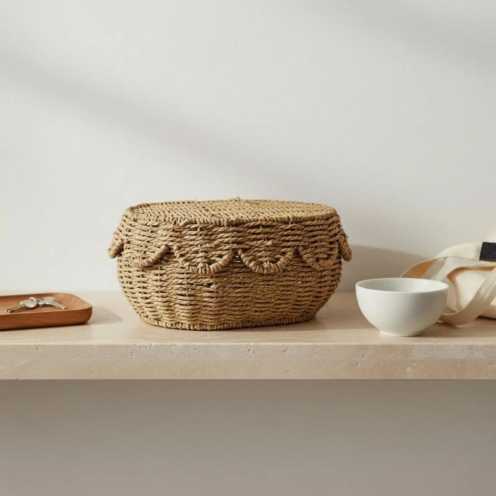 Woven Paper Rope Basket Natural Material Lidded Paper Rope Basket Desktop Woven Organizer Rustic Border Storage Box
Woven Paper Rope Basket Natural Material Lidded Paper Rope Basket Desktop Woven Organizer Rustic Border Storage Box