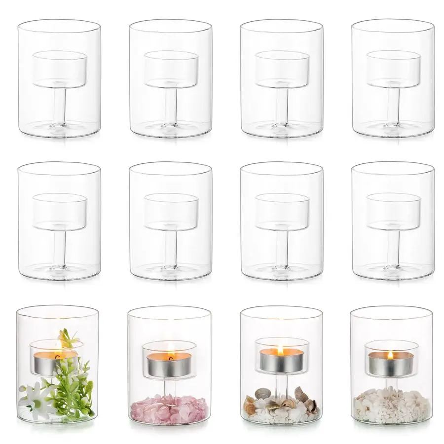 Tea Lights Candle Holder Set of 12 Decorative Modern Clear Glass Cylinder Candle Holders for Table Wedding Centerpiece Birthday
Tea Lights Candle Holder Set of 12 Decorative Modern Clear Glass Cylinder Candle Holders for Table Wedding Centerpiece Birthday