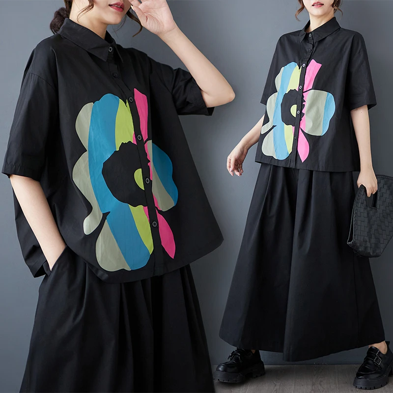 Spring Summer Loose Large Size Patchwork Casual Commute Sweet Short Sleeve Cotton Shirt Floral Print Black Casual Style
Spring Summer Loose Large Size Patchwork Casual Commute Sweet Short Sleeve Cotton Shirt Floral Print Black Casual Style