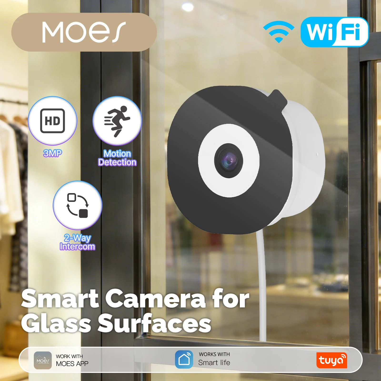 MOES Tuya WiFi Smart Window Camera 3MP Glass Surface Mounting Full Color Night Vision Home Security Surveillance Camera
MOES Tuya WiFi Smart Window Camera 3MP Glass Surface Mounting Full Color Night Vision Home Security Surveillance Camera