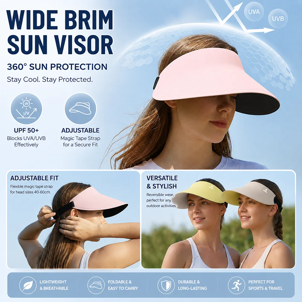Women Wide Brim Sun Visor Hat UV Protection Adjustable Summer Outdoor Sports Cap Reversible Lightweight Beach Travel Sun Hat
Women Wide Brim Sun Visor Hat UV Protection Adjustable Summer Outdoor Sports Cap Reversible Lightweight Beach Travel Sun Hat