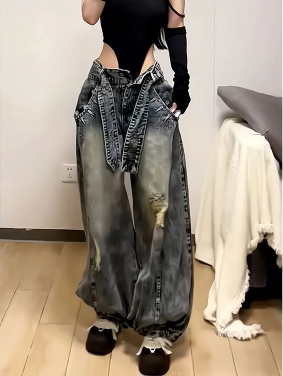 Korea Ripped Denim Scimitar Wide-Leg Pants Women Summer New Design Versatile Fashionable Loose Slim Trousers
Korea Ripped Denim Scimitar Wide-Leg Pants Women Summer New Design Versatile Fashionable Loose Slim Trousers