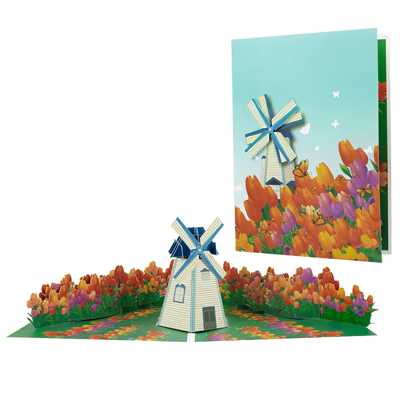 Pop up style new creative 3D greeting card tulip windmill Mother's Day 3D blessing card gift
Pop up style new creative 3D greeting card tulip windmill Mother's Day 3D blessing card gift