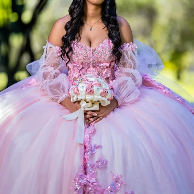 Light Pink Quinceanera Dresses Off the Shoulder Glitter Crystal Decal 3D Flower Long tail Bow Vestido 15 Quinceanera Customized
Light Pink Quinceanera Dresses Off the Shoulder Glitter Crystal Decal 3D Flower Long tail Bow Vestido 15 Quinceanera Customized