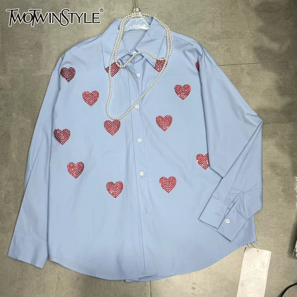 TWOTWINSTYLE Cute Solid Spliced Diamonds Blouses For Women Lapel Long Sleeve Temperament Shirts Female Fashion Style KBL545923
TWOTWINSTYLE Cute Solid Spliced Diamonds Blouses For Women Lapel Long Sleeve Temperament Shirts Female Fashion Style KBL545923