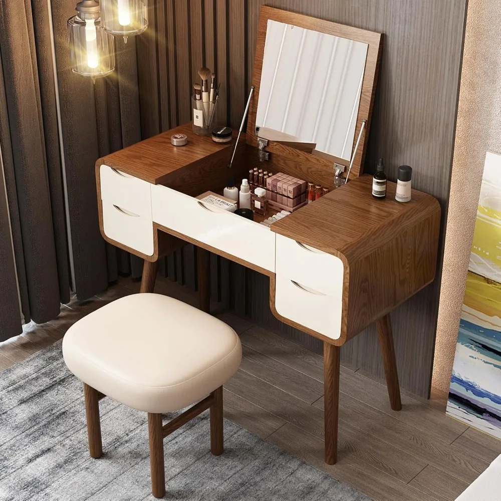 Flip Top Vanity Table Stylish Makeup Vanity with Stool, Makeup Vanity Desk, Reversible Makeup Mirror, Hidden, Customized
Flip Top Vanity Table Stylish Makeup Vanity with Stool, Makeup Vanity Desk, Reversible Makeup Mirror, Hidden, Customized