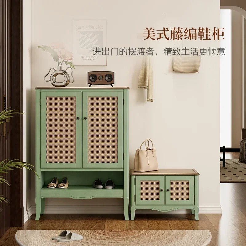 Rattan retro shoe cabinet American home door entry living room solid wood porch cabinet integrated
Rattan retro shoe cabinet American home door entry living room solid wood porch cabinet integrated
