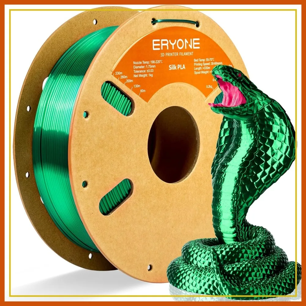 Silk PLA 3D Printer Filament 1.75mm, 1kg Spool, Metallic Green, ±0.03mm Precision
Silk PLA 3D Printer Filament 1.75mm, 1kg Spool, Metallic Green, ±0.03mm Precision