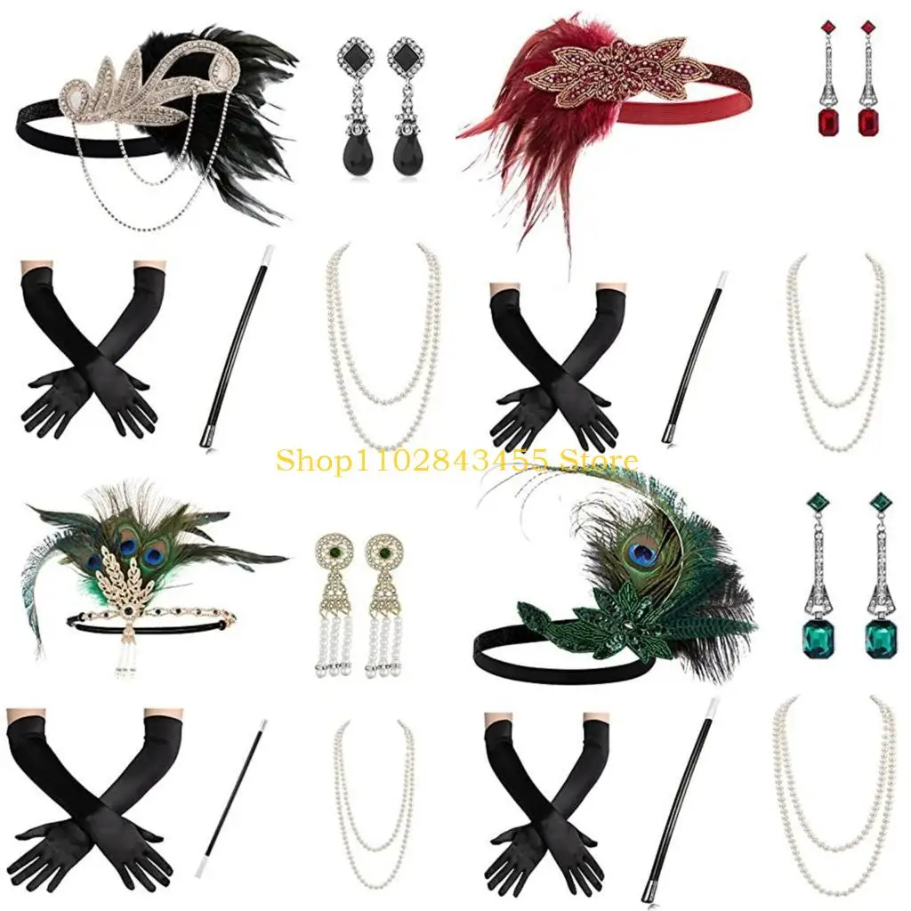 49MC Vintage Flapper Costume 1920s Women Great-Gatsby Headdress Satin Gloves Earrings Necklace Prom Party Accessories Set
49MC Vintage Flapper Costume 1920s Women Great-Gatsby Headdress Satin Gloves Earrings Necklace Prom Party Accessories Set