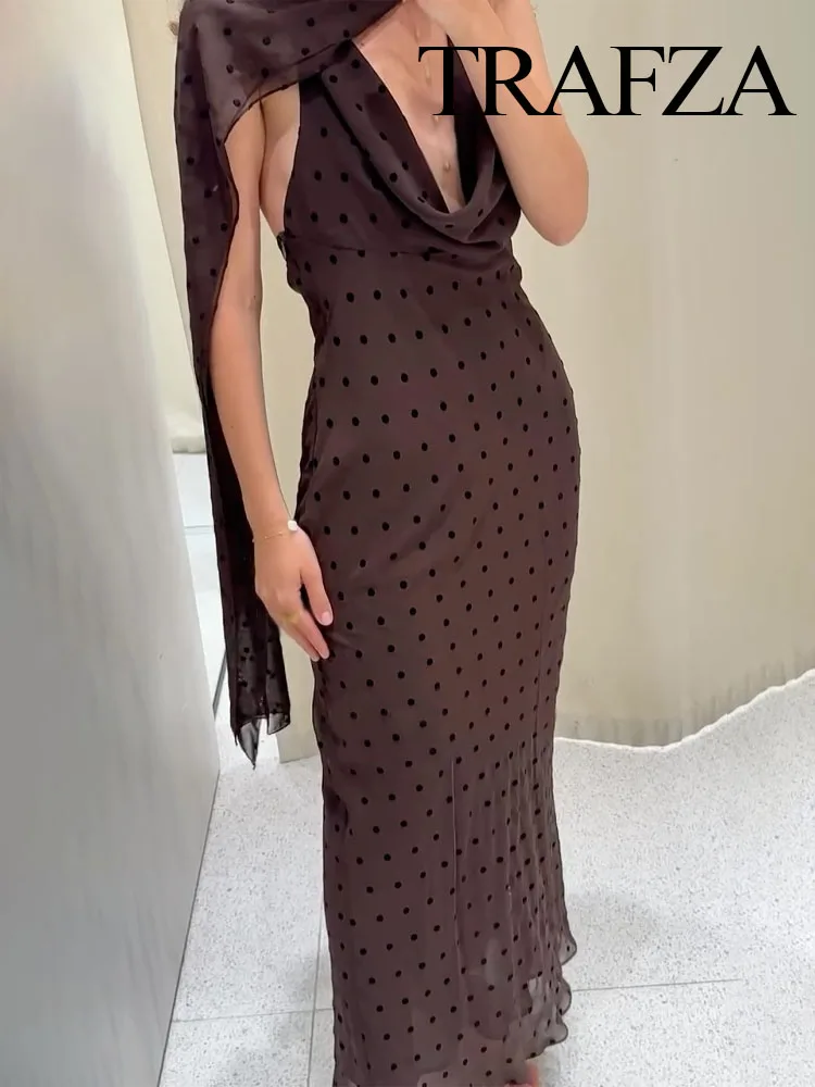 TRAFZA Women's Summer Elegant Backless Long Dress Solid Dots Scarf Collar Zipper Female Fashion Sexy Sleeveless Dresses Trendy
TRAFZA Women's Summer Elegant Backless Long Dress Solid Dots Scarf Collar Zipper Female Fashion Sexy Sleeveless Dresses Trendy