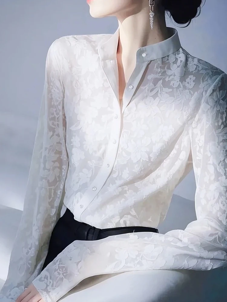 Ele Lace Embroidery Design Long Sve irt Single Button Faionable Top Korean Sle Straight Cut Silk Women's Clothing
Ele Lace Embroidery Design Long Sve irt Single Button Faionable Top Korean Sle Straight Cut Silk Women's Clothing