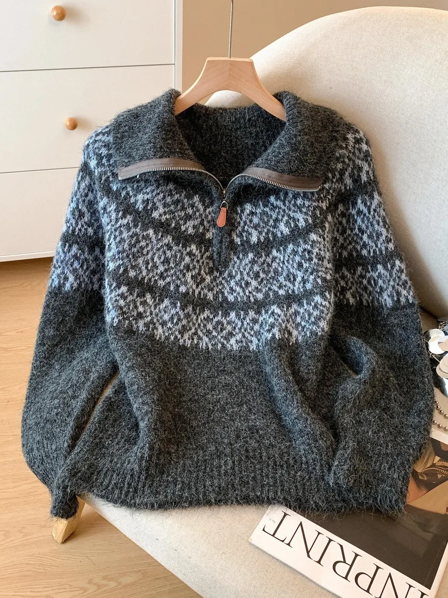 ay Fair Isle Knit Zipper Collar Sweater Women Spring Autumn Winter Soft Nouriing Knitted Top Korean Sle Loose Fit Long ...
ay Fair Isle Knit Zipper Collar Sweater Women Spring Autumn Winter Soft Nouriing Knitted Top Korean Sle Loose Fit Long ...
