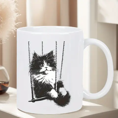 1 tazza in ceramica per gatti bianco e nero: superficie in ceramica, adatta per l'uso quotidiano, tazza da caffè.