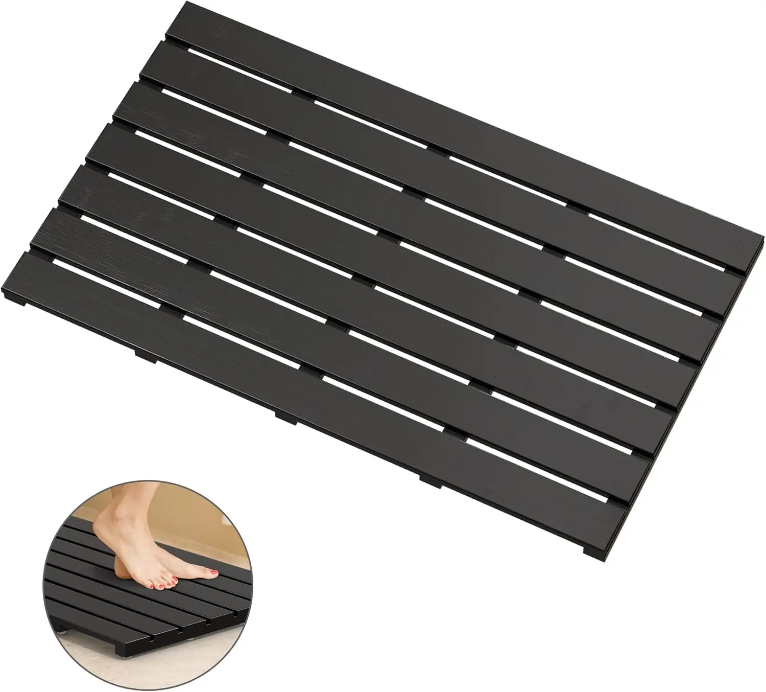 Bamboo Wooden Bath Floor Mat - Non-Slip Waterproof Shower Carpet for Indoor Outdoor Use, Black, 31.3x18.1x1.5 Inches
Bamboo Wooden Bath Floor Mat - Non-Slip Waterproof Shower Carpet for Indoor Outdoor Use, Black, 31.3x18.1x1.5 Inches