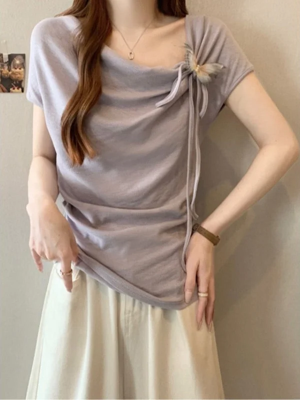 Collar Short Sleeve T-Shirt Women's Beautiful Plump Micro Fashionable Korean Style Loose Fit Summer Top
Collar Short Sleeve T-Shirt Women's Beautiful Plump Micro Fashionable Korean Style Loose Fit Summer Top