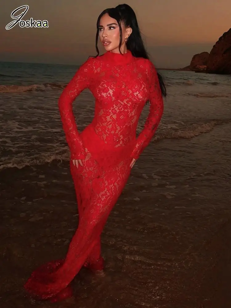 Joskaa Jacquard Lace See Through Maxi Dress Women Hipster Sexy O-Neck Full Sleeve Body-Shaping Robe Coquette Midnight Clubwear
Joskaa Jacquard Lace See Through Maxi Dress Women Hipster Sexy O-Neck Full Sleeve Body-Shaping Robe Coquette Midnight Clubwear
