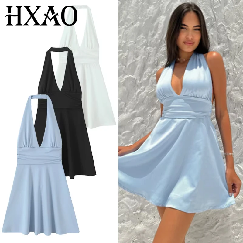 HXAO 2025 Womens Dresses Mini Halter Dress Summer Blue White Black Dress Eleagnt Evening Party Dresses Chic Backless Vestido 066
HXAO 2025 Womens Dresses Mini Halter Dress Summer Blue White Black Dress Eleagnt Evening Party Dresses Chic Backless Vestido 066