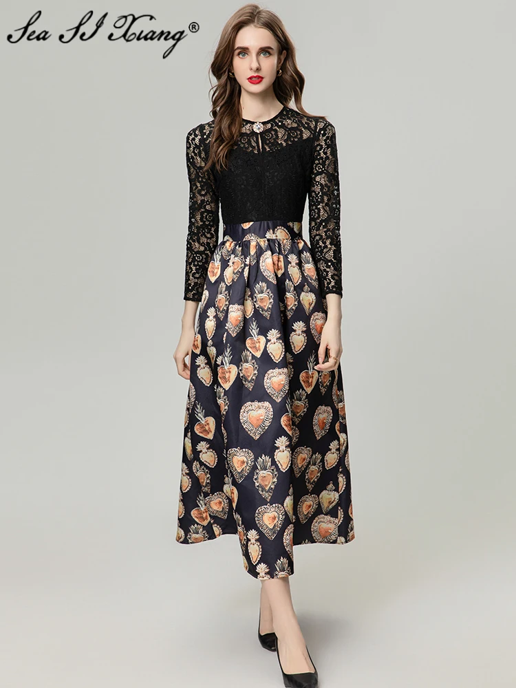 Seasixiang Fashion Designer Spring Dress Women's O-Neck Long Sleeve Lace Patchwork Love Print Vintage Party Dresses
Seasixiang Fashion Designer Spring Dress Women's O-Neck Long Sleeve Lace Patchwork Love Print Vintage Party Dresses