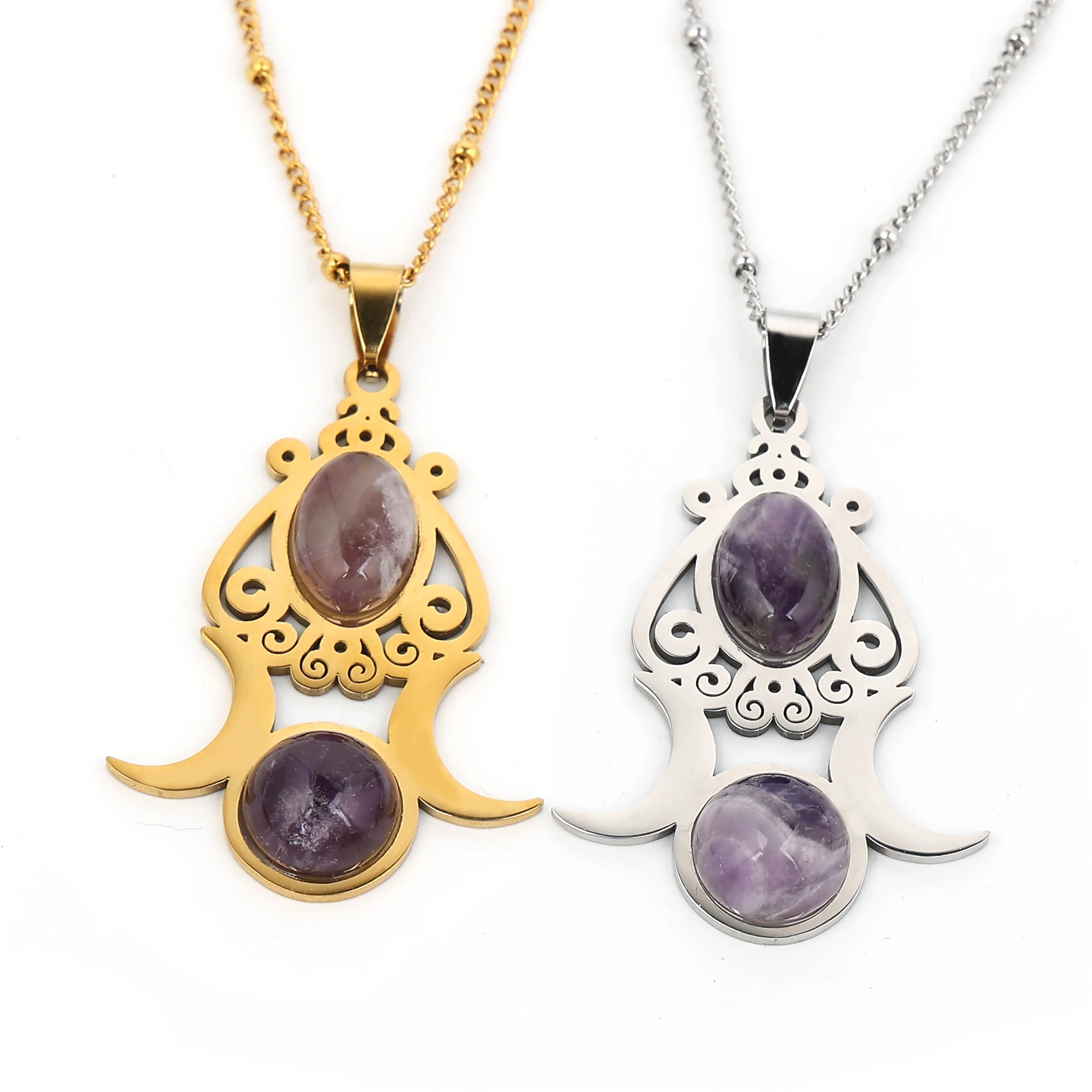 Witchcraft Triple Moon Amethyst Pendant Necklace for Women Wicca Stainless Steel Stone Triple Goddess Chain Necklaces Jewelry
Witchcraft Triple Moon Amethyst Pendant Necklace for Women Wicca Stainless Steel Stone Triple Goddess Chain Necklaces Jewelry