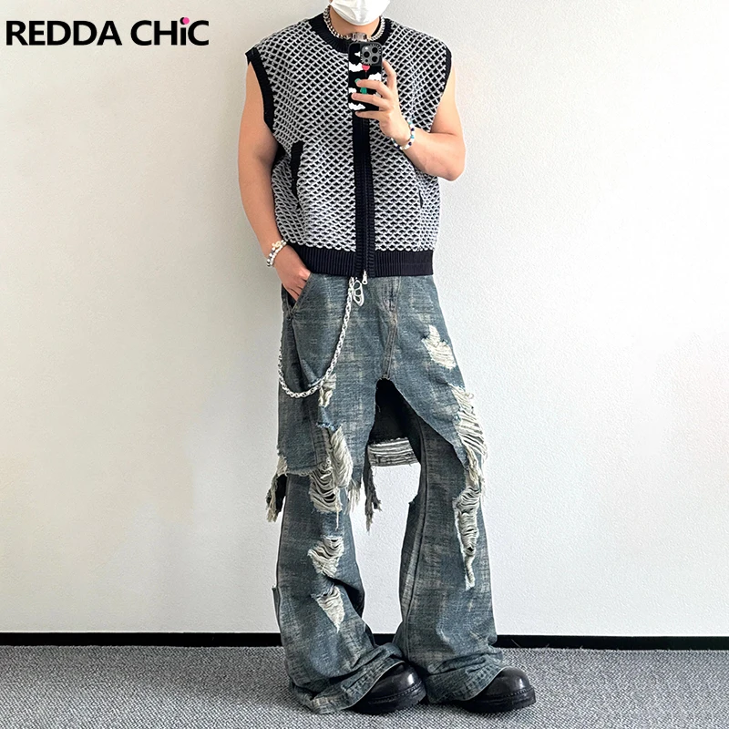 REDDACHIC Retro Ripped Hole Fake 2-piece Men Flare Jeans Do Old Splice Raw Edge Casual Layered Bootcut Pants High Street Clothes
REDDACHIC Retro Ripped Hole Fake 2-piece Men Flare Jeans Do Old Splice Raw Edge Casual Layered Bootcut Pants High Street Clothes