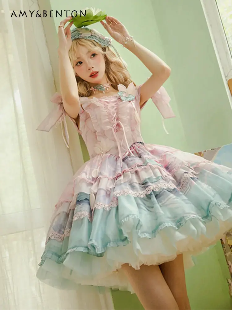 2026 Summer New Sweet Women's Green Pink Slim Fit Multi Layer Camisole Lolita Dress with Versatile Petticoat & Corsage Set
2026 Summer New Sweet Women's Green Pink Slim Fit Multi Layer Camisole Lolita Dress with Versatile Petticoat & Corsage Set