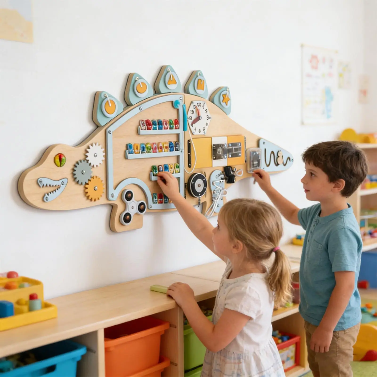 Activity Wall Dinosaur Shape Wooden Early Learning Toy Activity Wall Sensory Board For Children Boys Girls Family Home Living
Activity Wall Dinosaur Shape Wooden Early Learning Toy Activity Wall Sensory Board For Children Boys Girls Family Home Living