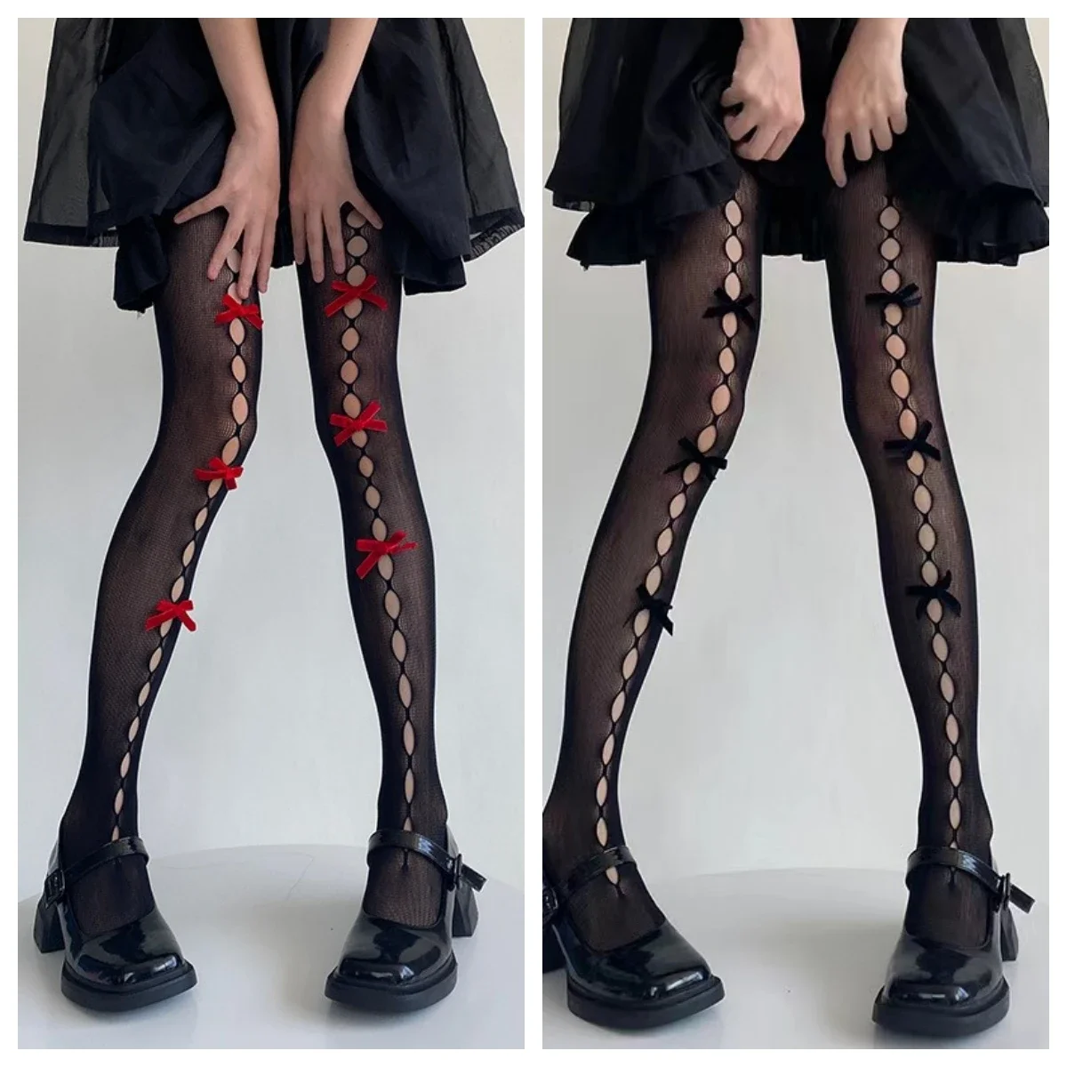 Women's Three Bowknot Tights Hollowed-out Fishnet Stockings Mesh Summer Thin Velvet Bow Lolita Japanese Y2k Girls Pantyhose 
Women's Three Bowknot Tights Hollowed-out Fishnet Stockings Mesh Summer Thin Velvet Bow Lolita Japanese Y2k Girls Pantyhose