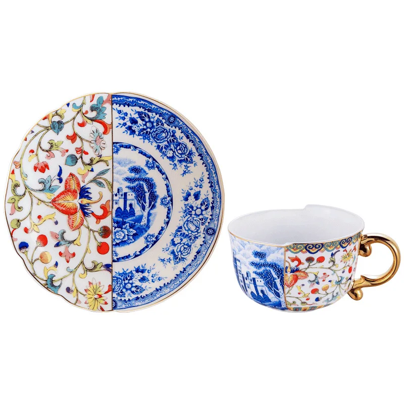 Teacup and Saucer Light Luxury Bone China Hign Quality White and Blue Porcelain Floral Coffee Cup Set with Gold Trim Irregular
Teacup and Saucer Light Luxury Bone China Hign Quality White and Blue Porcelain Floral Coffee Cup Set with Gold Trim Irregular