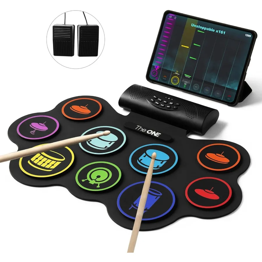 Roll Up Electronic Drum Set 9 Pads with Free App Dual Built-in Speakers Drum Sticks Pedals Bluetooth MIDI Black Great Christmas
Roll Up Electronic Drum Set 9 Pads with Free App Dual Built-in Speakers Drum Sticks Pedals Bluetooth MIDI Black Great Christmas