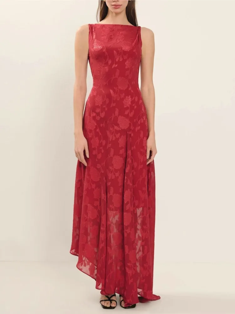 Summer Lace Backless Slim Slimming Jacquard Red Irregular Dress Women's Sexy High Waist Sleeveless Round-neck Casual Dresses
Summer Lace Backless Slim Slimming Jacquard Red Irregular Dress Women's Sexy High Waist Sleeveless Round-neck Casual Dresses