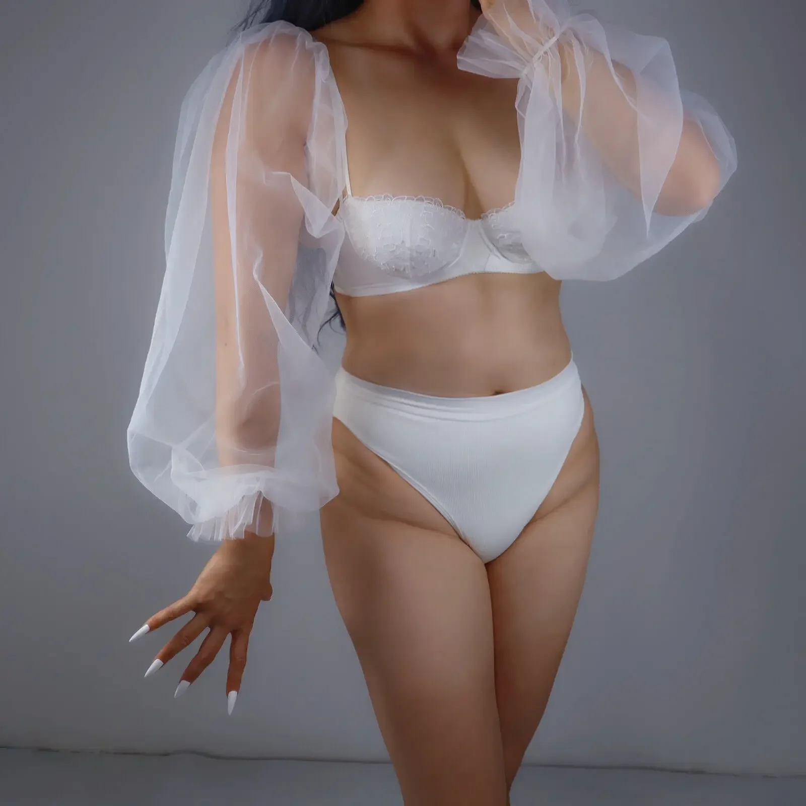 White TULLE Bridal SLEEVES Puff Large Oversize Fingerless Gloves Wedding Lace Mesh Semi Sheer 28" 70cm Long Evening Dressing
White TULLE Bridal SLEEVES Puff Large Oversize Fingerless Gloves Wedding Lace Mesh Semi Sheer 28" 70cm Long Evening Dressing