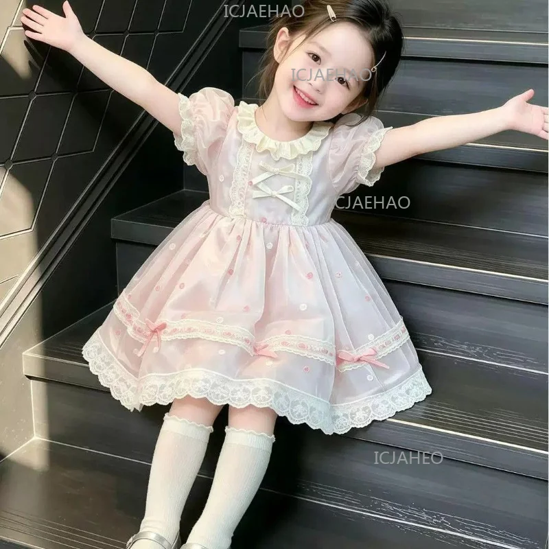 Puff Sleeve Lolita Dress CostumeChildren Girls Sweet Pink Summer New Lace Princess Tutu Gown Pageant Elegant Birthday Party
Puff Sleeve Lolita Dress CostumeChildren Girls Sweet Pink Summer New Lace Princess Tutu Gown Pageant Elegant Birthday Party