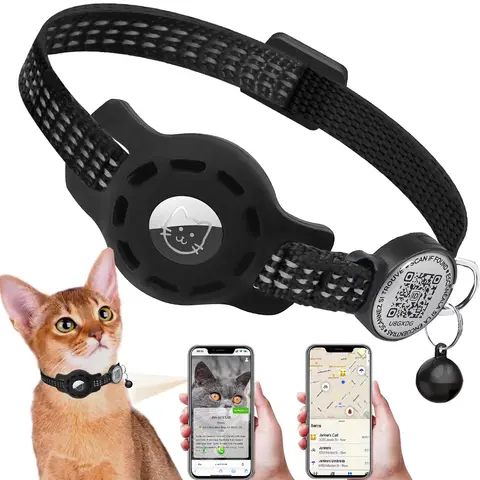 GPS-Halsband für Katzen mit QR-Code-Tag und Airtag-Hülle, reflektierendes Apple-Tag-Katzenhalsband für Tracker, abtrünniges Air-Tag-Kätzchenhalsband für Haustiere