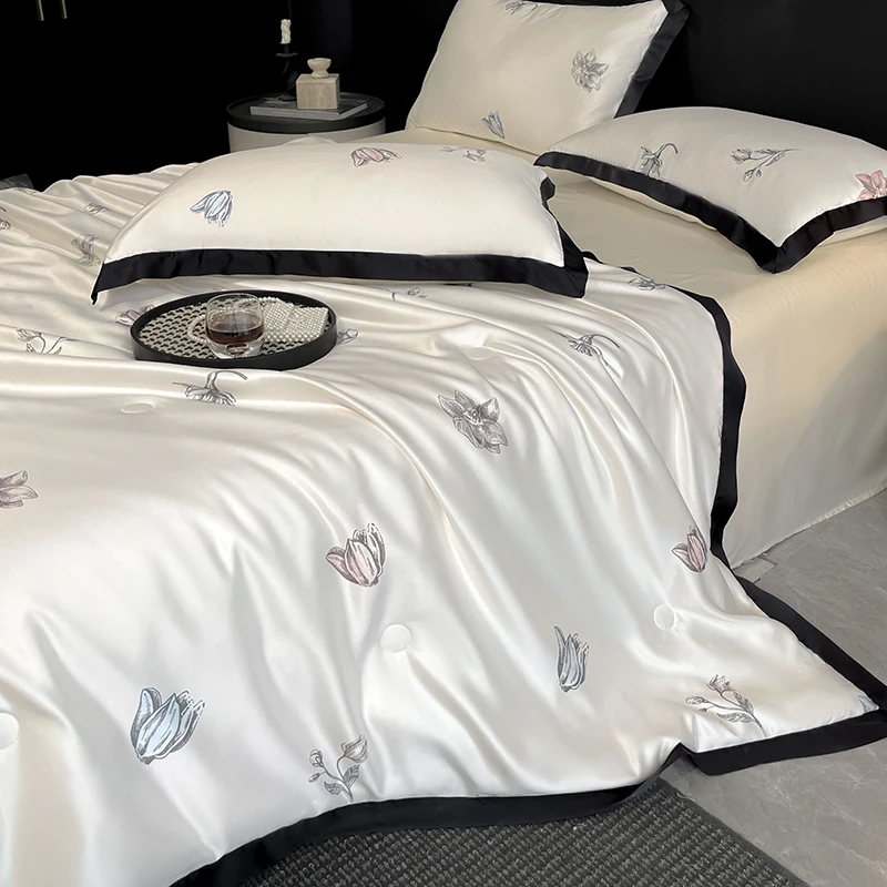 Summer Cool Washing Silk Cool Quilt Four-piece Set Ice Silk Single Double Thin Quilt Air Conditioning
Summer Cool Washing Silk Cool Quilt Four-piece Set Ice Silk Single Double Thin Quilt Air Conditioning