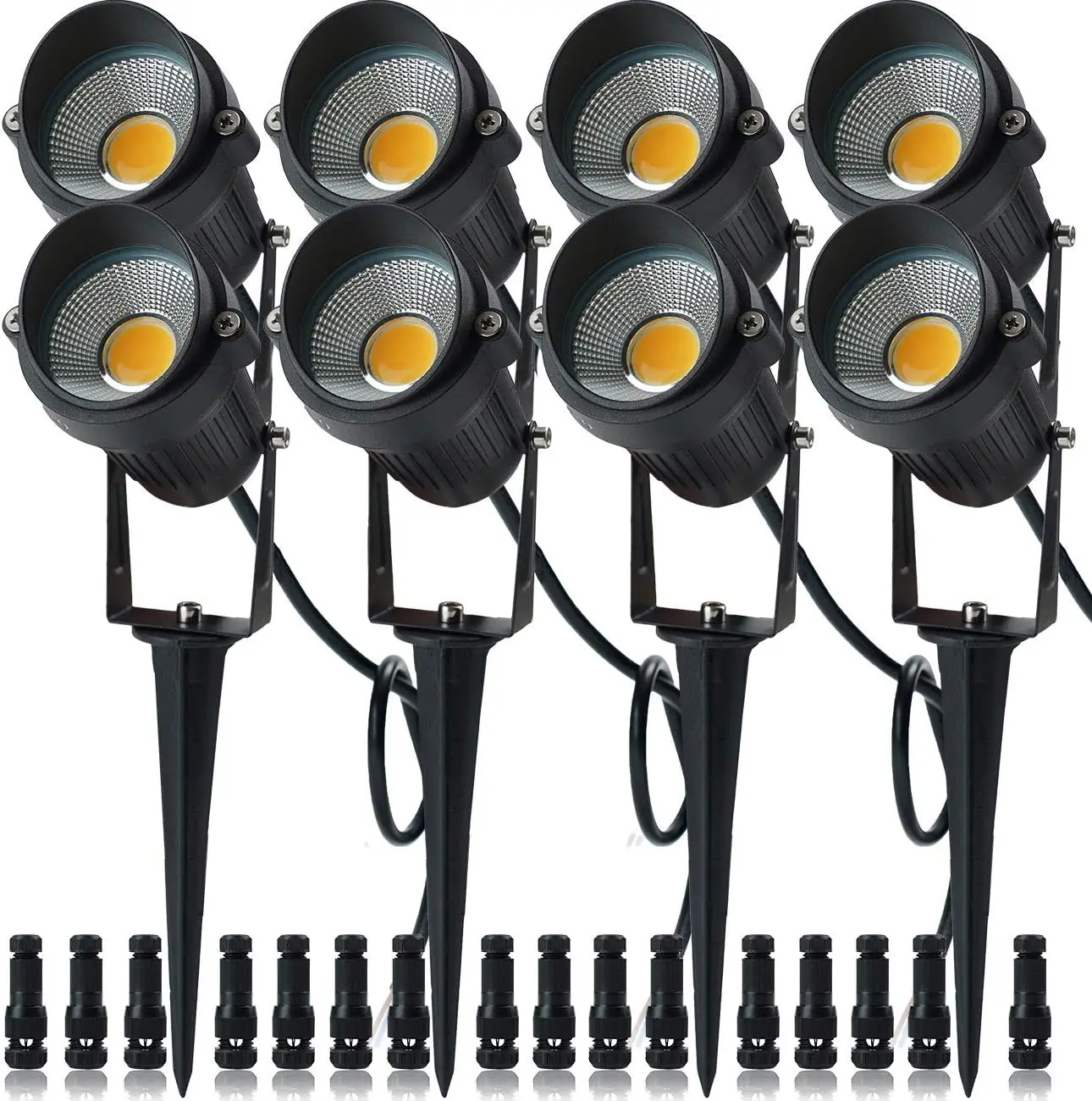 8 Pack with Connector 7W Low Voltage LED Landscape Lights,12V/24V AC/DC,Outdoor Lawn Tree Flag Spotlights with Spike Stand
8 Pack with Connector 7W Low Voltage LED Landscape Lights,12V/24V AC/DC,Outdoor Lawn Tree Flag Spotlights with Spike Stand
