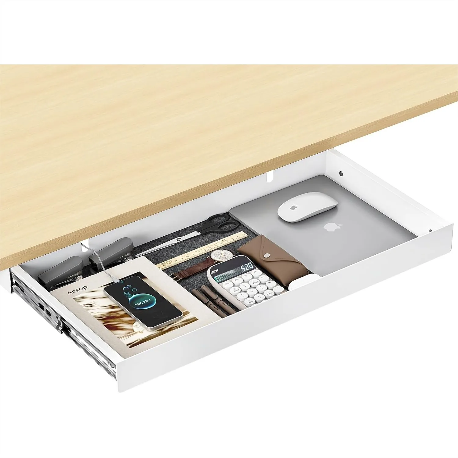 Under Desk Drawer, 20.1 inch Carbon Steel Slide-Out Under Table Storage Organizer with Full Extension Ball-Bearing Slides and
Under Desk Drawer, 20.1 inch Carbon Steel Slide-Out Under Table Storage Organizer with Full Extension Ball-Bearing Slides and