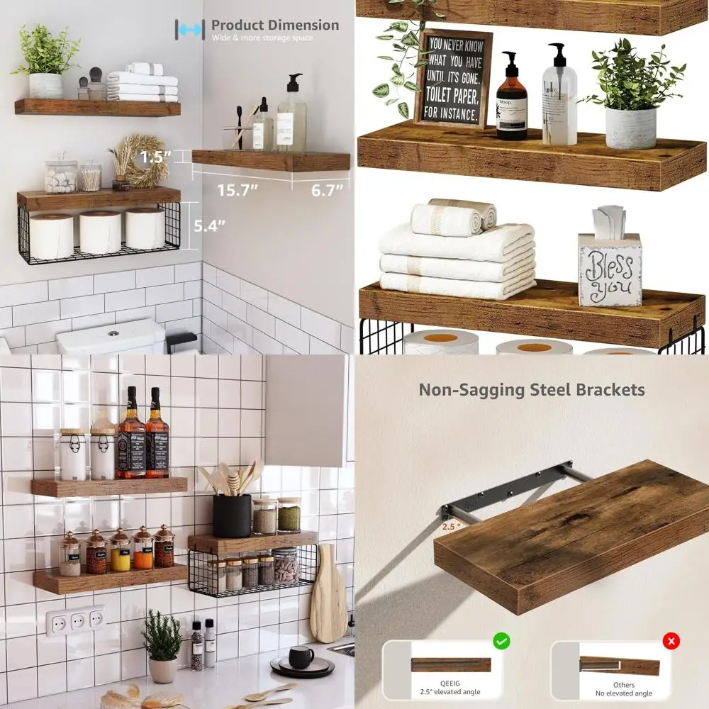 Over-the-Toilet Wall Shelves, 16 Floating Storage for Toilet Paper, 3-Piece Set in Rustic Brown, Small Farmhouse Style
Over-the-Toilet Wall Shelves, 16 Floating Storage for Toilet Paper, 3-Piece Set in Rustic Brown, Small Farmhouse Style
