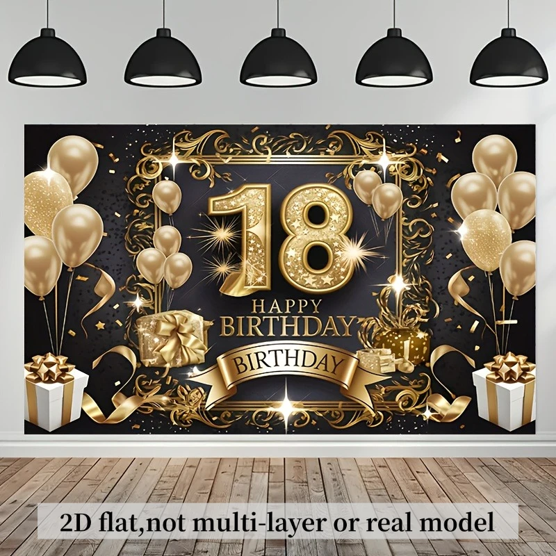 2D plane, 2D plane banner, 1 piece, 18th birthday party banner - elegant golden and black design
2D plane, 2D plane banner, 1 piece, 18th birthday party banner - elegant golden and black design