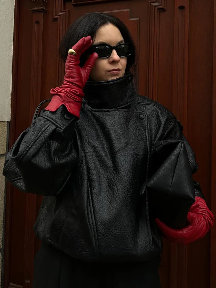 HH Осенняя женская уличная модная свободная кожаная куртка с длинными рукавами, водолазка на молнии с карманами, асимметричные винтажные пальто
HH Осенняя женская уличная модная свободная кожаная куртка с длинными рукавами, водолазка на молнии с карманами, асимметричные винтажные пальто